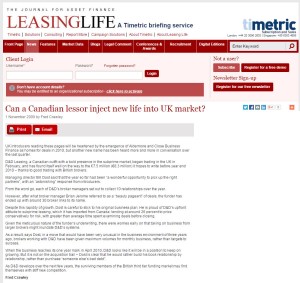 Canadian lessor inject new life into UK market article