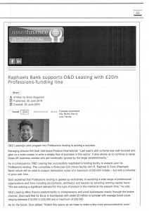 Bank support D&D Leasing article