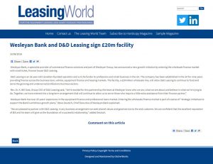 Wesleyan Bank and D&D Leasing sign £20m facility