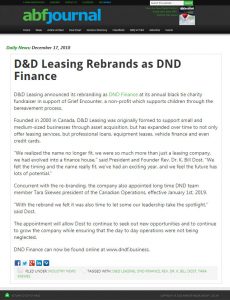 ABF Journal - D&D Leasing Rebrands as DND Finance