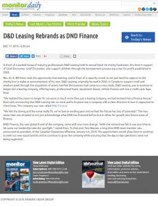 Monitor Daily - D&D Leasing Rebrands as DND Finance